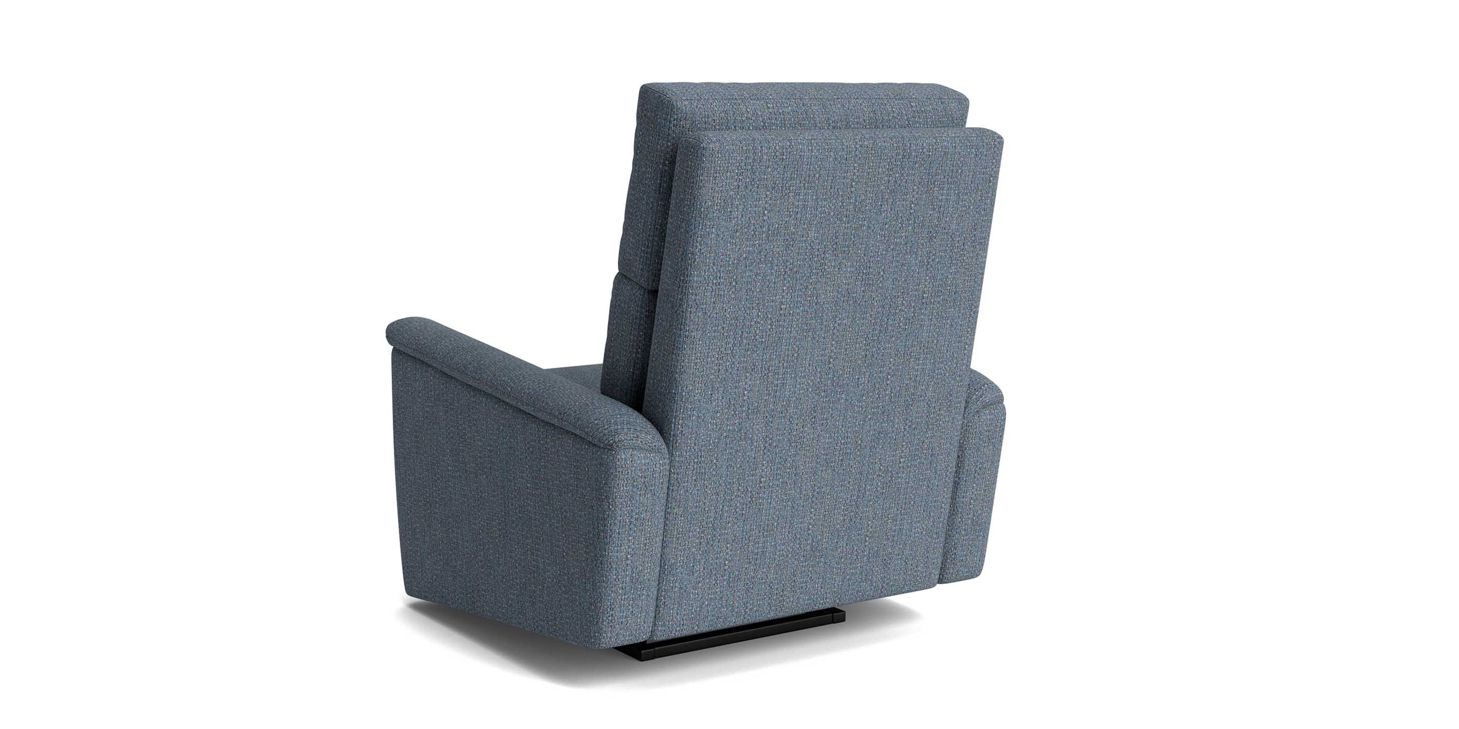 Rear view of a grey zero gravity power wall recliner.
