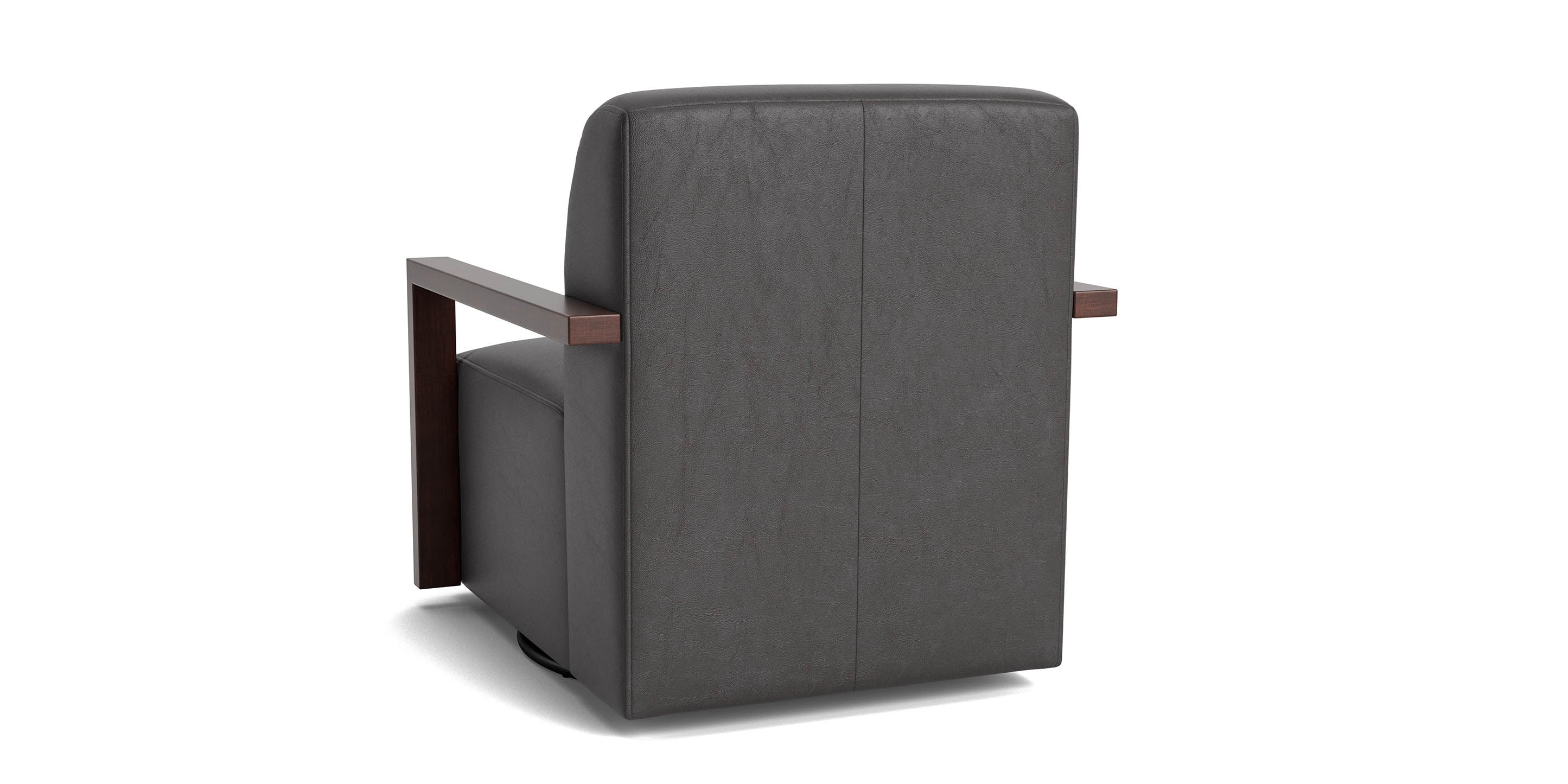 Creswell Leather Wood Arm Swivel Chair - Thumbnail 4