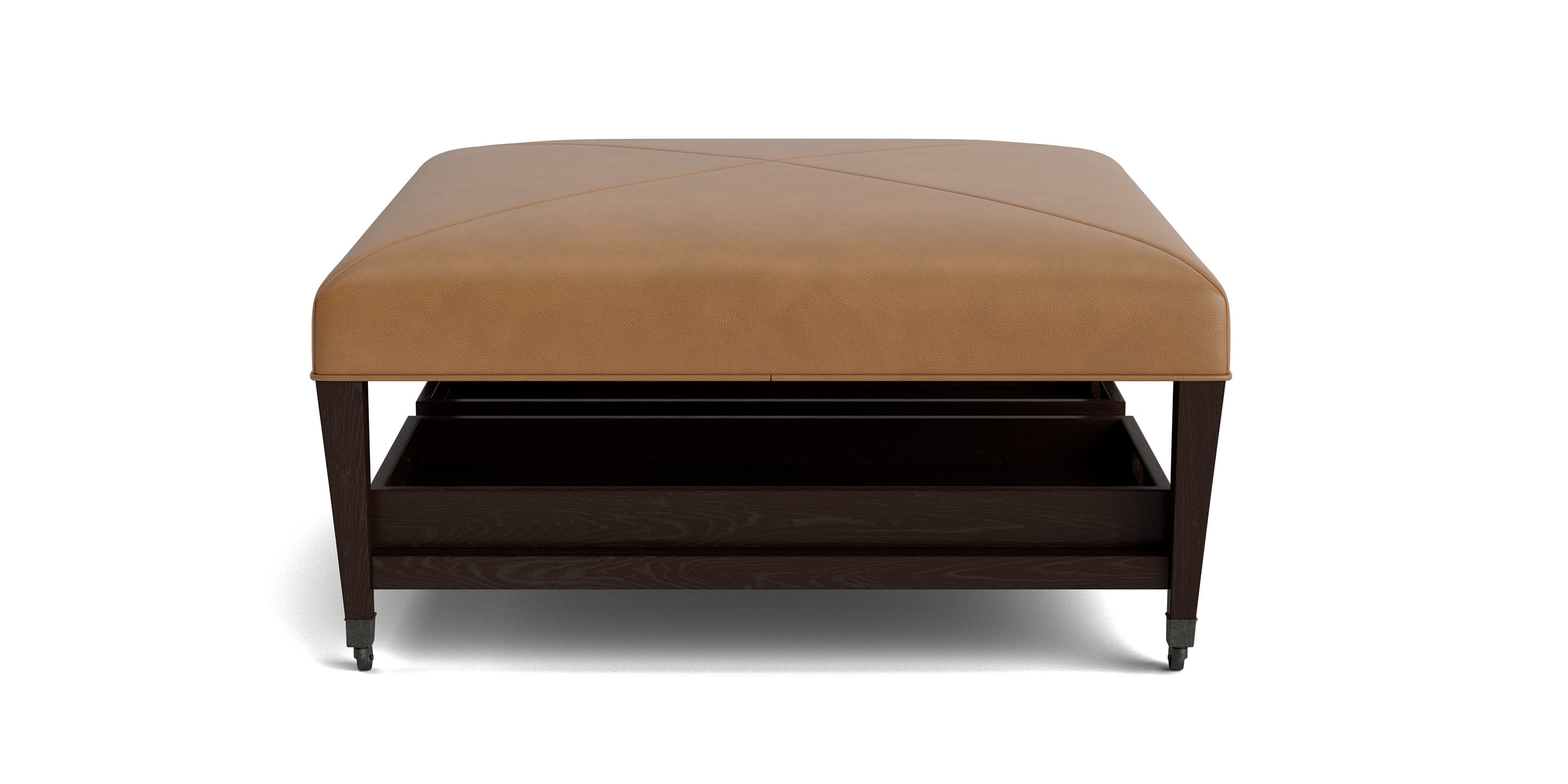 Kara Leather Ottoman with Trays and Casters