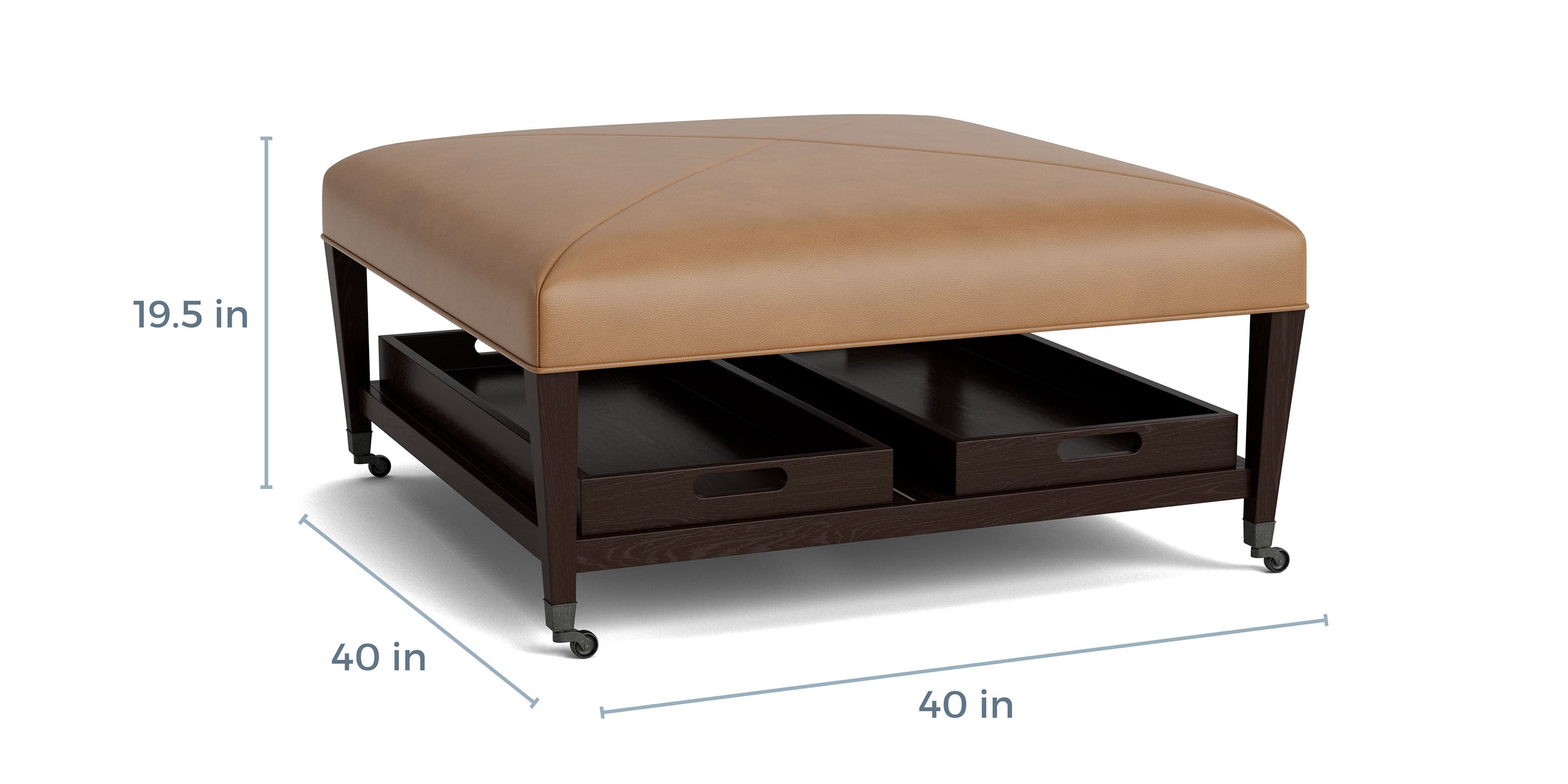 Kara Leather Ottoman with Trays and Casters - Thumbnail 3