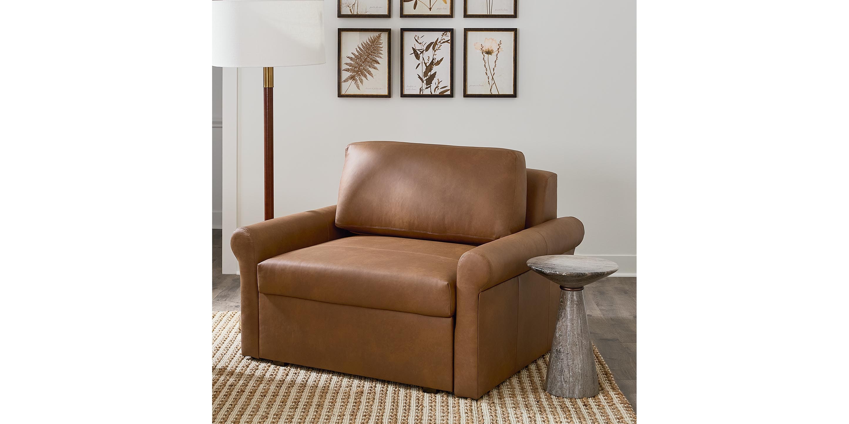 Z4 Leather Roll Arm Twin Sleeper Chair - Thumbnail 4