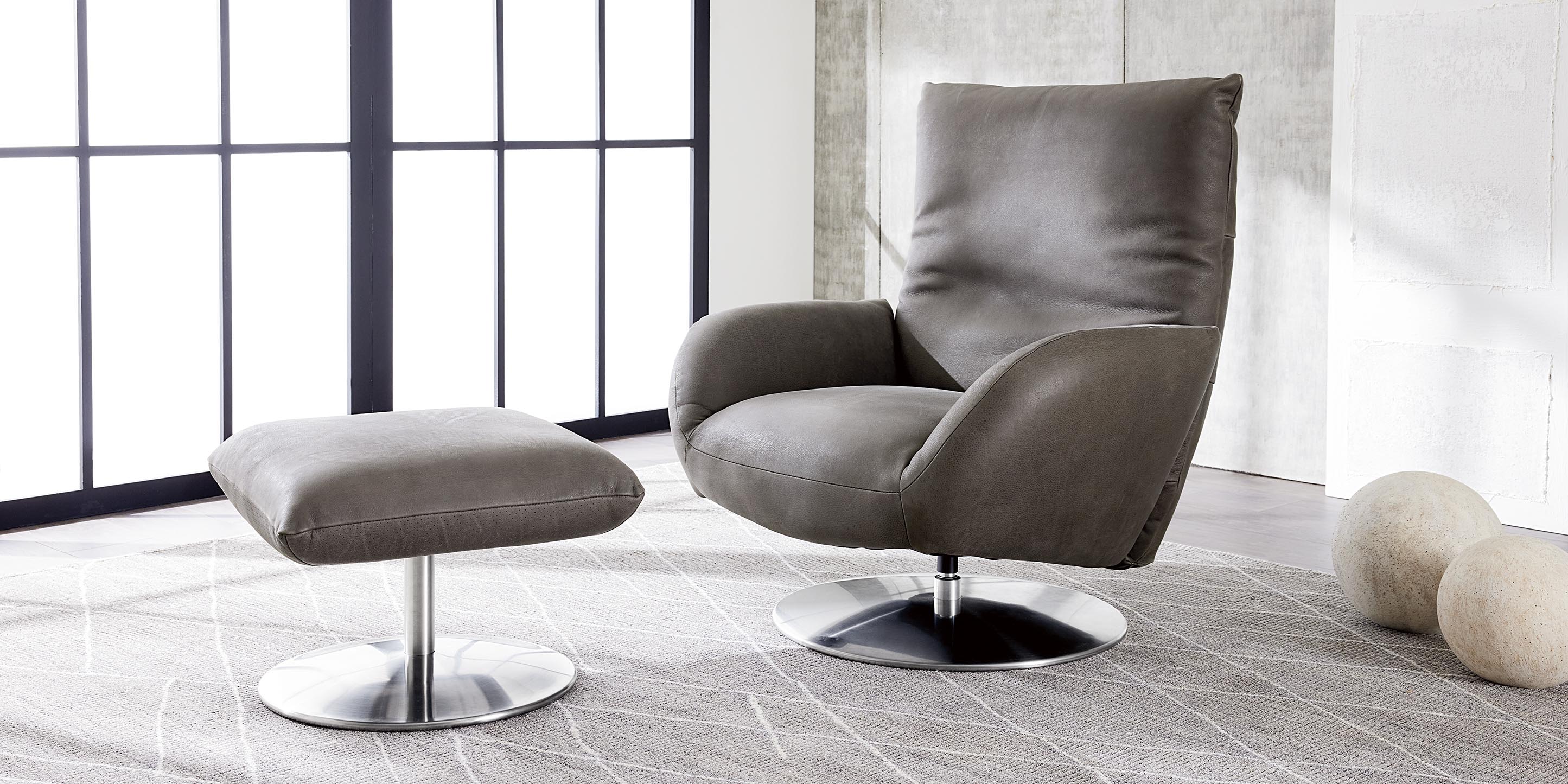 Ranlo Leather Swivel Arm Chair - Thumbnail 3