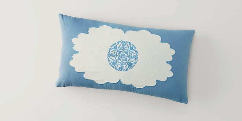 Augusta Blue+Ivory Pillow Cover image number 0