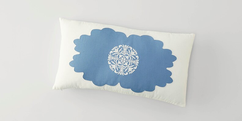 Augusta Ivory+Blue Pillow Cover image number 0