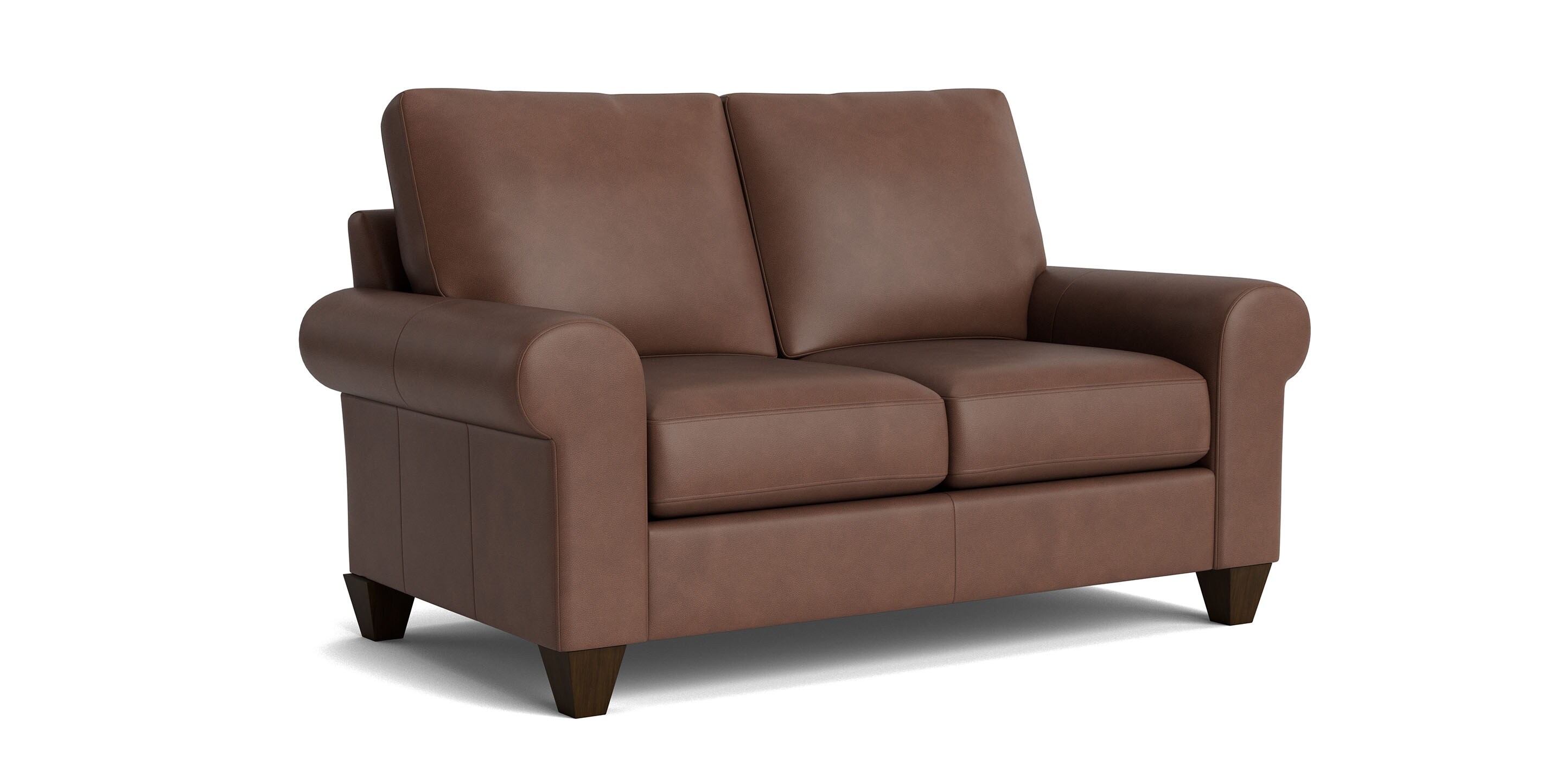 True Custom Leather Large Roll Arm Loveseat