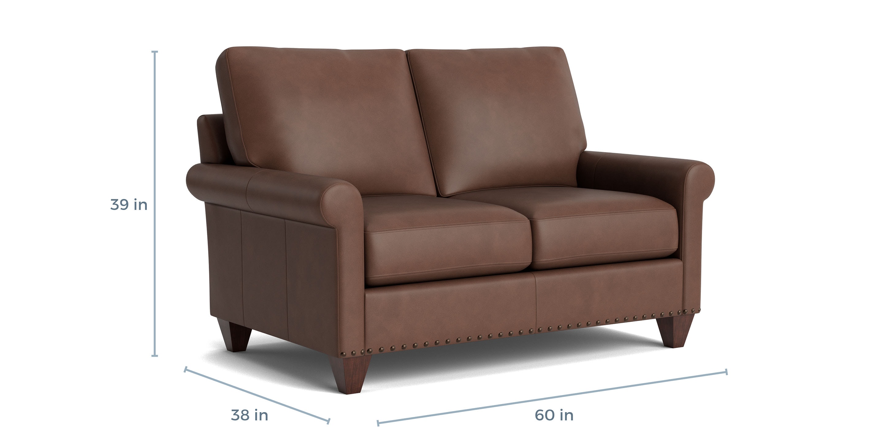 True Custom Leather Large Roll Arm Loveseat - Thumbnail 4