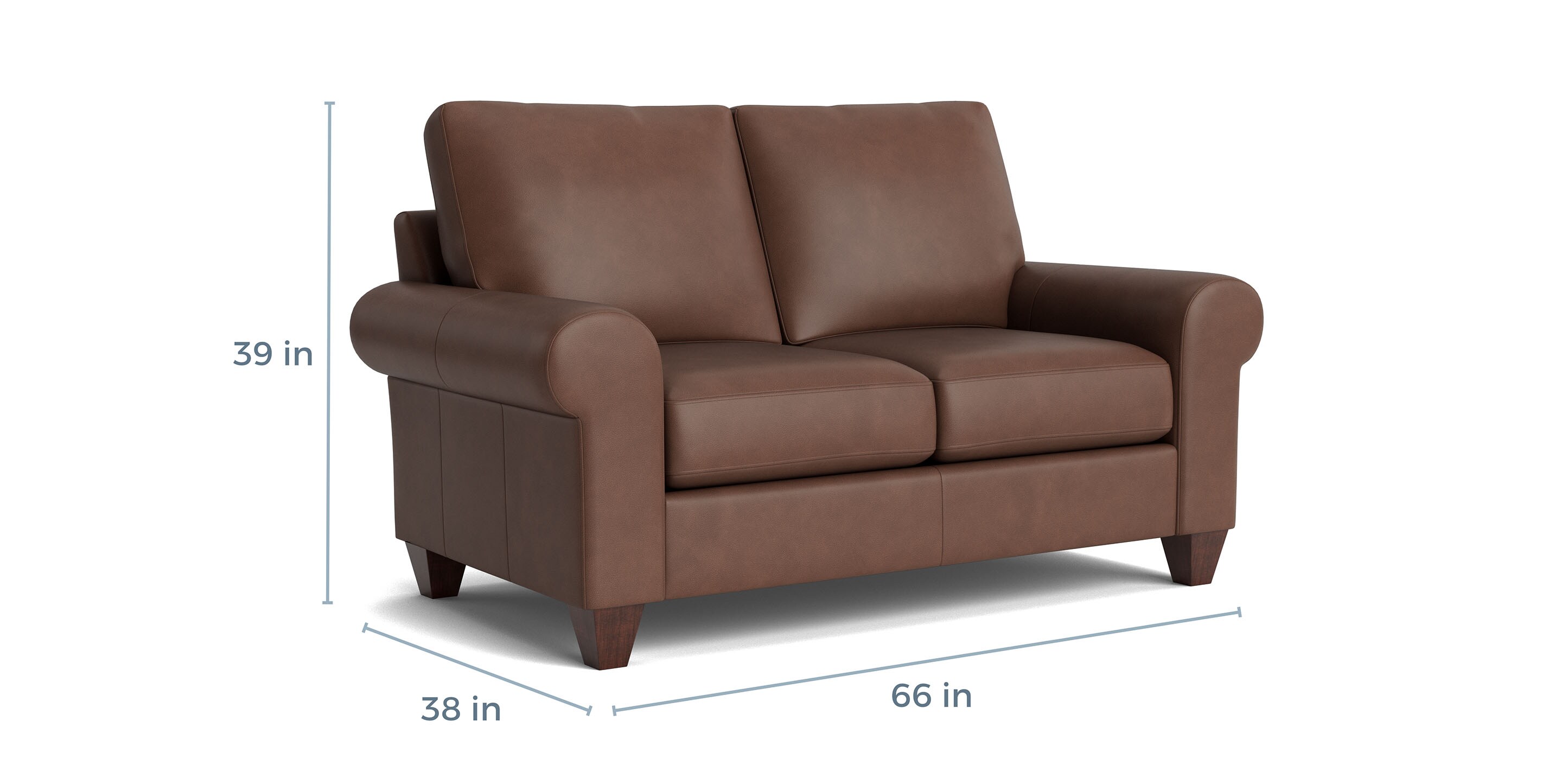 True Custom Leather Large Roll Arm Loveseat - Thumbnail 4