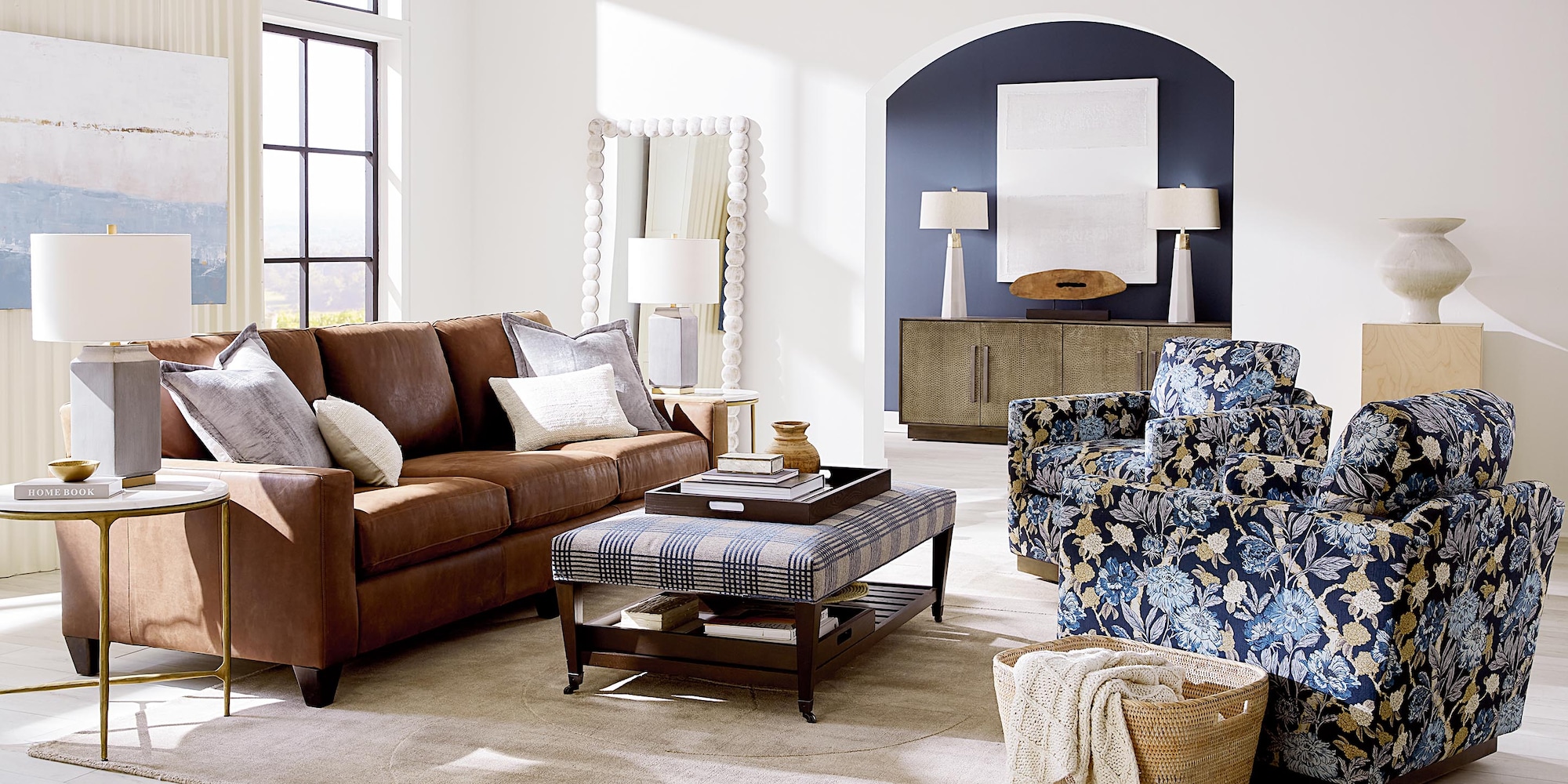 True Custom® Leather Large Track Arm Loveseat | Bassett Furniture