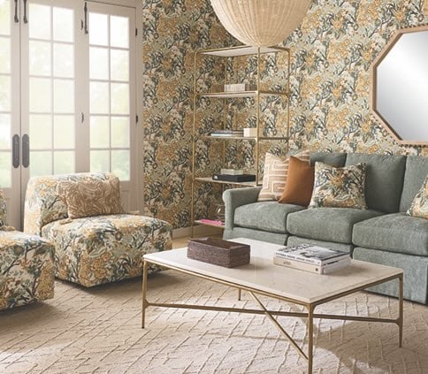 Accent chair in front of Christmas tree